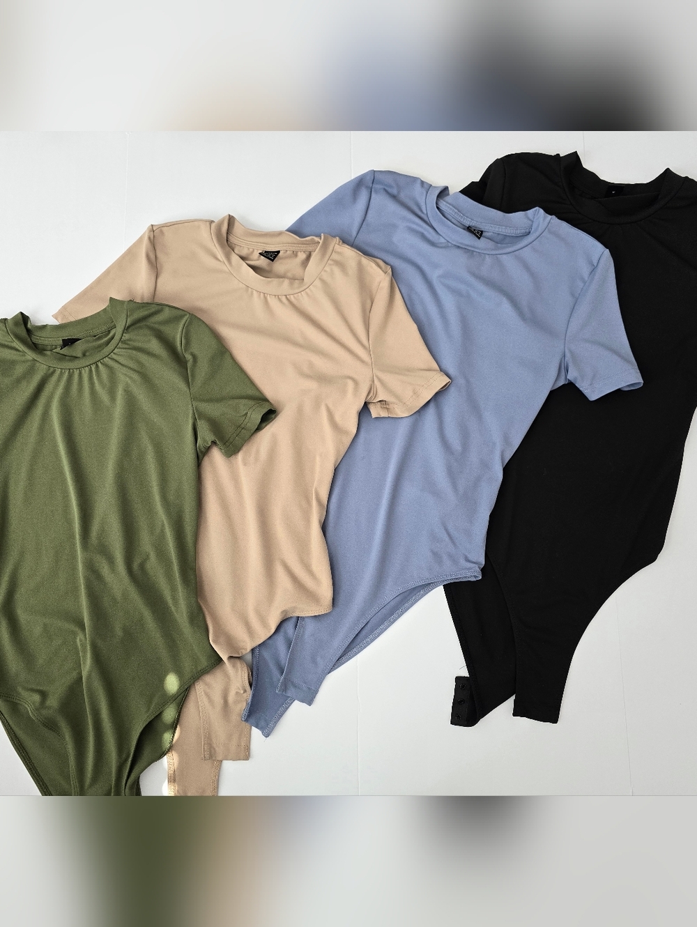 Set 4 Basic Short Sleeve Bodysuit Pack - Olive, Beige, Periwinkle, Black